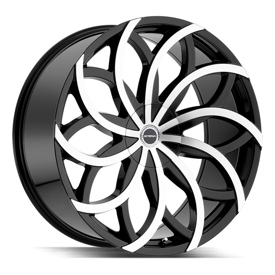 S61250115GBM - Strada S61 Huracan 22X9.5 5X115 / 5X120.65 15mm Gloss Black, Machined - Strada S61 Wheels Canada