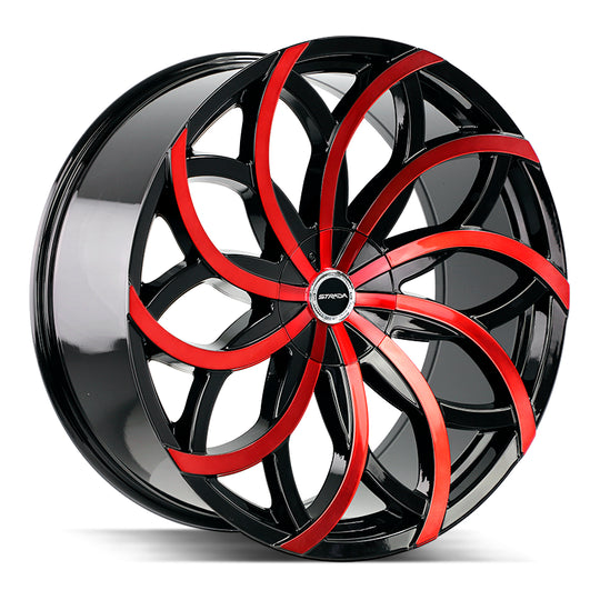 S61450115GBMR - Strada S61 Huracan 24X10 5X120 / 5X115 15mm Gloss Black, Red - Strada S61 Wheels Canada