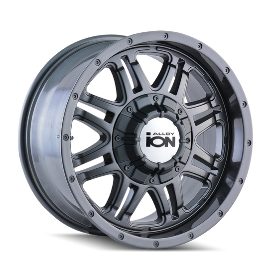 186-7876G - ION Alloy 186 17X8 8X165.1 / 8X170 10mm Gunmetal - ION Alloy Wheels Canada