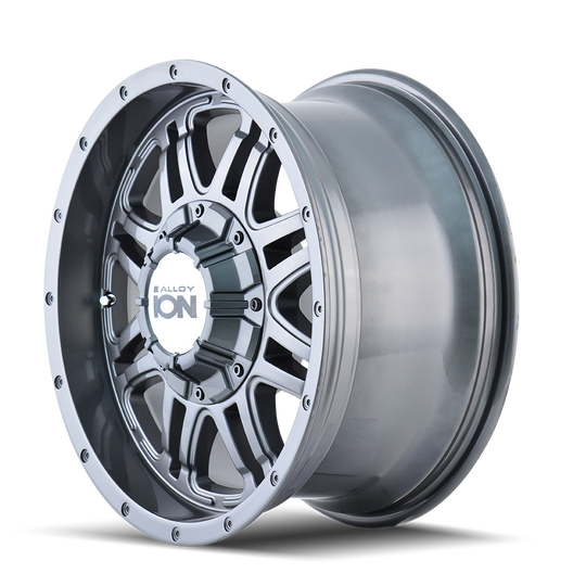 186-7837G - ION Alloy 186 17X8 6X135 / 6X139.7 10mm Gunmetal - ION Alloy Wheels Canada