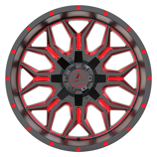 A213-2090-29-169 - Armed OffRoad Infantry 20X9 5X139.7 ET 12mm Gloss Black Red Milled - Armed OffRoad Wheels Canada
