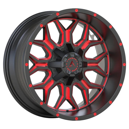 A213-2090-29-169 - Armed OffRoad Infantry 20X9 5X139.7 ET 12mm Gloss Black Red Milled - Armed OffRoad Wheels Canada