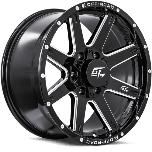 GT7217951121 - GT Offroad Invasion 17X9 5X127 / 5X139.7 12mm Gloss Black Milled Dual - GT Offroad Wheels Canada