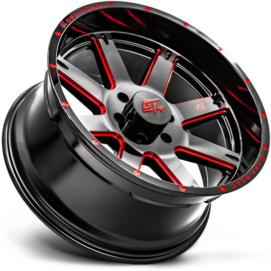 GT12010246135GBMLR2 - GT Offroad Invasion 20X10 6X135 ET -18mm Gloss Black Milled Red - GT Offroad Wheels Canada