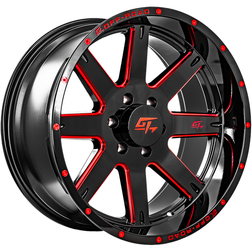 GT Offroad Invasion 20X10 6X135 ET -18mm Gloss Black Milled Red
