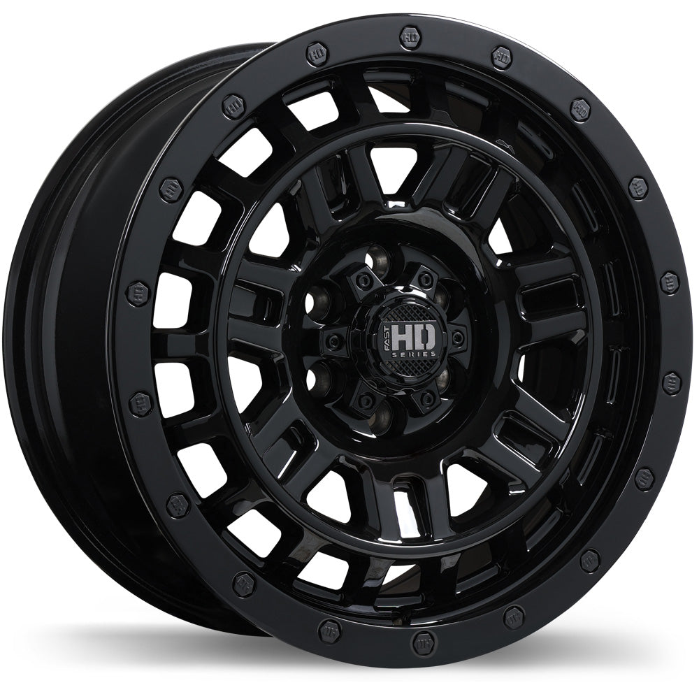 F268-1680-62BN+30C671 - Fast HD K-O 16X8.0 6X120 30mm Gloss Black - Fast HD Wheels Canada