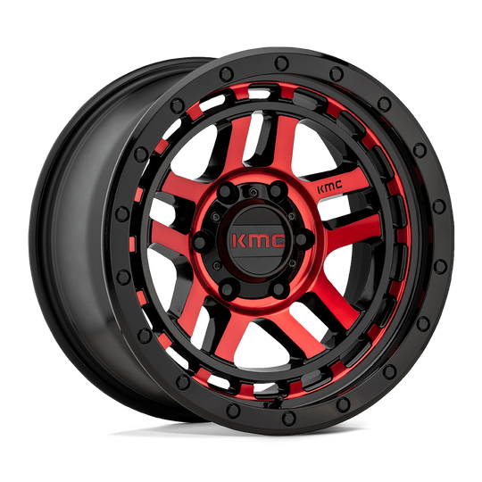 KM54079050912N - KMC KM540 Recon 17X9 5X127 -12 mm Gloss Black Machined With Red Tint - KMC Wheels Canada
