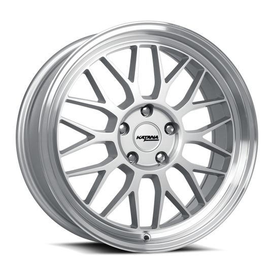 KR06-188058GSL - Katana Racing KR06 18X8 5X108 ET 40mm Gloss Silver Machined Lip - Katana Racing Wheels Canada