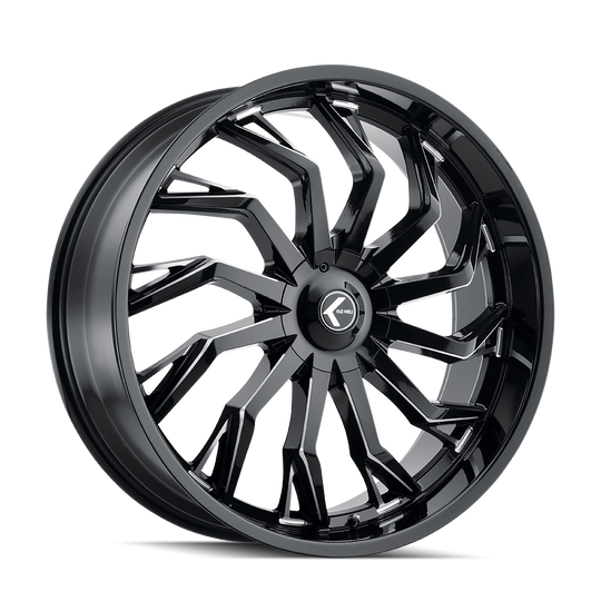 KR142-26152M18 - Kraze Scrilla 26X10 5X127 / 5X139.7 ET 18mm Gloss Black Milled - Kraze Wheels Canada