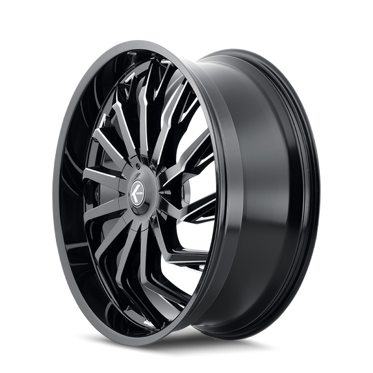 KR142-22983M18 - Kraze Scrilla 22X9.5 6X139.7 /  ET 18mm Gloss Black Milled - Kraze Wheels Canada