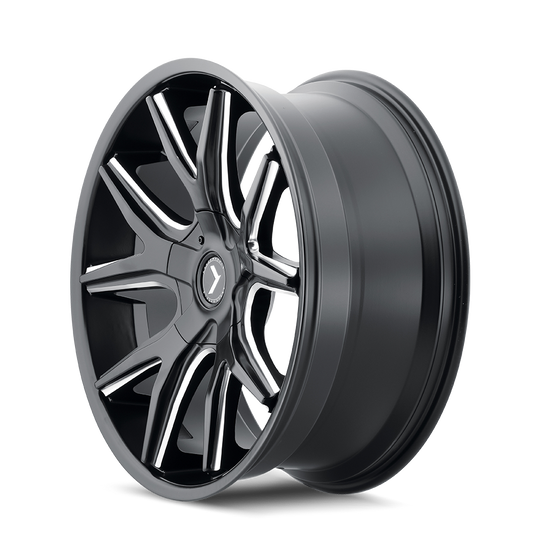 KR146-22918M18 - Kraze Spltz 22X9.5 5X115 / 5X120 ET 18mm Gloss Black Milled - Kraze Wheels Canada