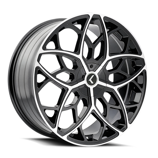 KR184-22816BM38 - Kraze Ricochet 22X8.5 5X112 / 5X114.3 ET 38mm Gloss Black Machined - Kraze Wheels Canada