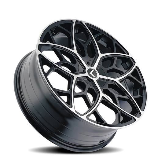 KR184-22816BM38 - Kraze Ricochet 22X8.5 5X112 / 5X114.3 ET 38mm Gloss Black Machined - Kraze Wheels Canada
