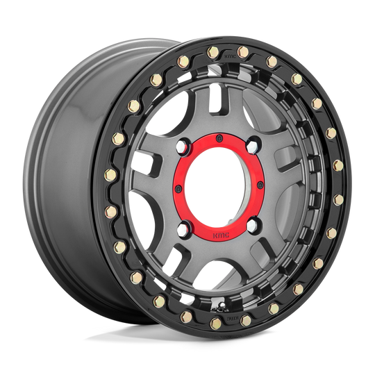 KS24047044438 - KMC KS240 Recon Beadlock 14X7 4X156  38mm Gun Metal With Gloss Black Ring - KMC Wheels Canada