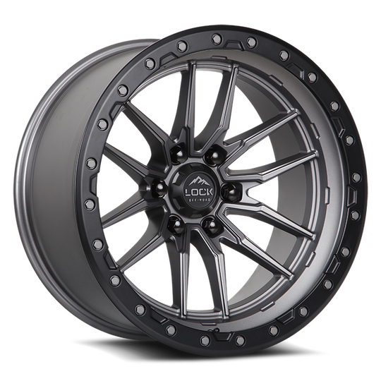 KRAWLER-8957MGMBR1 - Lock Offroad Krawler 18X9 5X127 ET 1mm Matte Grey With Black Ring - Lock Offroad Wheels Canada