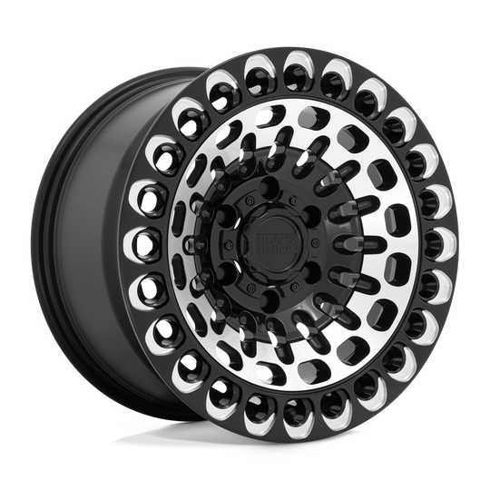 1795LBY-85127B71 - Black Rhino Labyrinth 17X9.5 5X127 -18 mm Gloss Black With Machined Face & Milling - Black Rhino Wheels Canada