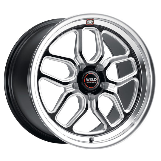 S10787063400 - WELD Street Performance Laguna 18X7 5X120.65 0mm Gloss Black Milled & Diamond Lip - WELD Street Performance Wheels Canada