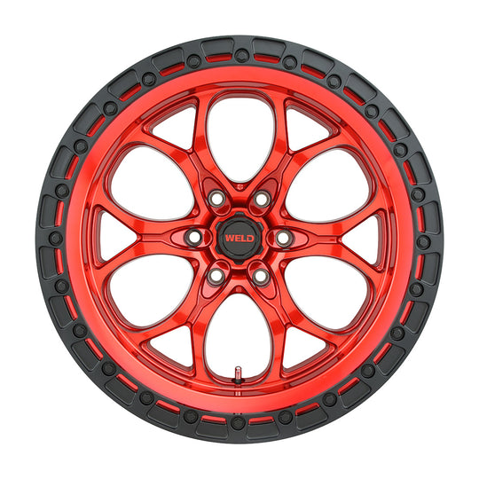 W13479089450 - WELD Off-Road Ledge 6 17X9 6X135 -12mm Candy Red & Satin Black - WELD Off-Road Wheels Canada