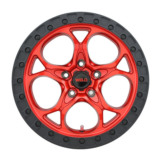 W13479075450 - WELD Off-Road Ledge 17X9 5X127 -12mm Candy Red & Satin Black - WELD Off-Road Wheels Canada