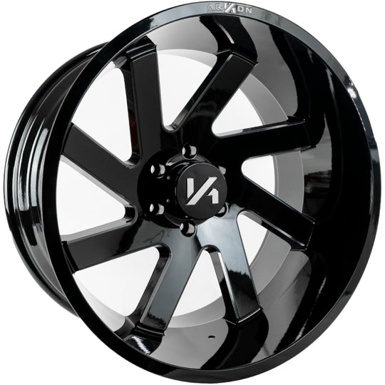 K10122201745 - Arkon Lincoln 22X12 8X170 -51mm Gloss Black  w/ Milled Edges - Arkon Wheels Canada
