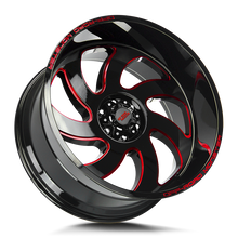 Load image into Gallery viewer, M070527N19GBMLR - Off Road Monster M07 M07 20X10 5X127 -19mm Gloss Black Candy Red Milled - Off Road Monster Wheels Canada