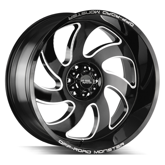 M070800N19GBML - Off Road Monster M07 M07 20X10 BLANK -19mm Gloss Black Milled - Off Road Monster Wheels Canada