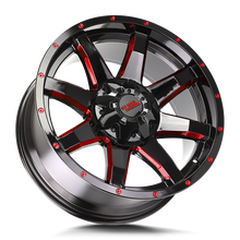 Load image into Gallery viewer, M08052700GBMLR - Off Road Monster M08 M08 20X9 5X127 0mm Gloss Black Candy Red Milled - Off Road Monster Wheels Canada