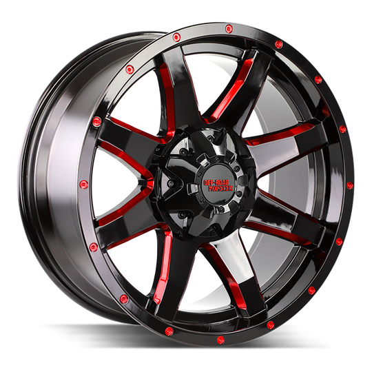 M08052700GBMLR - Off Road Monster M08 M08 20X9 5X127 0mm Gloss Black Candy Red Milled - Off Road Monster Wheels Canada