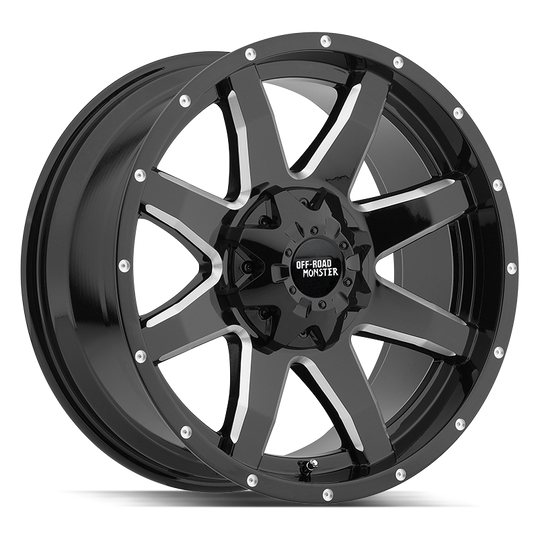 M08012000N44GB - Off Road Monster M08 M08 20X12 BLANK -44mm All Gloss Black - Off Road Monster Wheels Canada