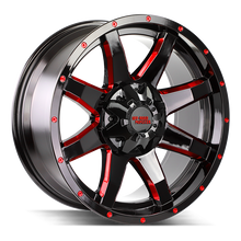 Charger l'image dans la galerie, M08060702GBMLR - Off Road Monster M08 20X9 6X135 / 6X139.7 0mm Gloss Black, Red - Off Road Monster Wheels Canada