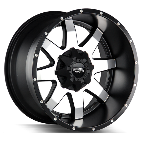 M08212607N44BM - Off Road Monster M08 22X12 6X139.7 / 6X135 -44mm Matte Black Machined - Off Road Monster Wheels Canada