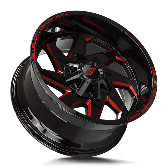 M090607N12GBMLR - Off Road Monster M09 20X10 6X139.7 / 6X135 -12mm Black & Red - Off Road Monster Wheels Canada