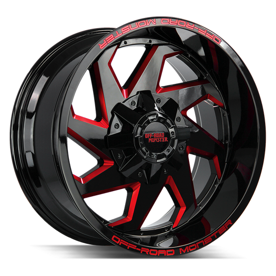 M090607N12GBMLR - Off Road Monster M09 20X10 6X139.7 / 6X135 -12mm Black & Red - Off Road Monster Wheels Canada