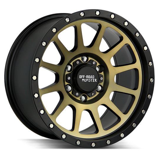 M10763900BBZ - Off Road Monster M10 M10 17X9 6X139.7 0mm Flat Black Machined Bronze - Off Road Monster Wheels Canada
