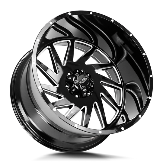 M12414639N76GBML - Off Road Monster M12 M12 24X14 6X139.7 -76mm Gloss Black Milled - Off Road Monster Wheels Canada
