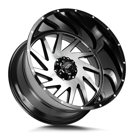 M12414639N76GBM - Off Road Monster M12 M12 24X14 6X139.7 -76mm Gloss Black Machined - Off Road Monster Wheels Canada