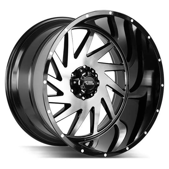 M12414639N76GBM - Off Road Monster M12 M12 24X14 6X139.7 -76mm Gloss Black Machined - Off Road Monster Wheels Canada