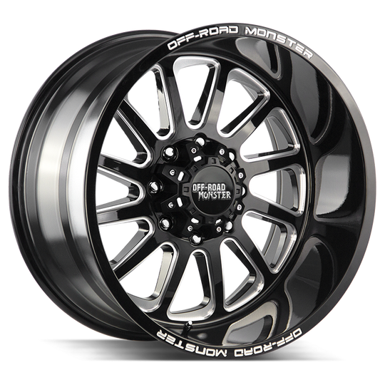 M17212635N44GBML - Off Road Monster M17 M17 22X12 6X135 -44mm Gloss Black Milled - Off Road Monster Wheels Canada