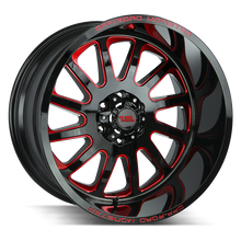 Load image into Gallery viewer, M170550N19GBMLR - Off Road Monster M17 M17 20X10 5X150 -19mm Gloss Black Candy Red Milled - Off Road Monster Wheels Canada