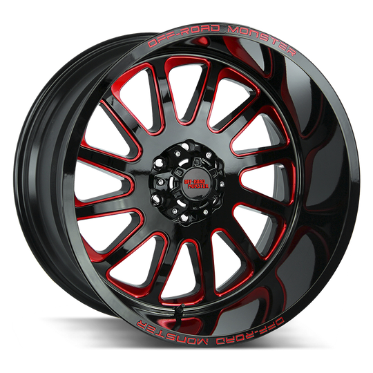 M17212639N44GBMLR - Off Road Monster M17 M17 22X12 6X139.7 -44mm Gloss Black Candy Red Milled - Off Road Monster Wheels Canada