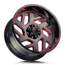 Load image into Gallery viewer, M190527N19GBMLR - Off Road Monster M19 M19 20X10 5X127 -19mm Gloss Black Candy Red Milled - Off Road Monster Wheels Canada