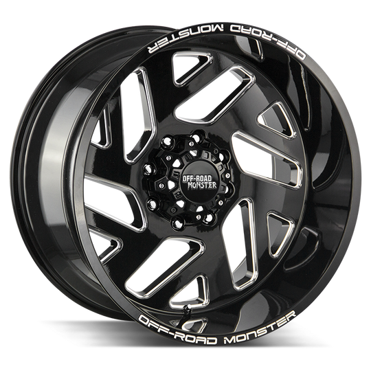 M19212865N44GBML - Off Road Monster M19 M19 22X12 8X165.1 -44mm Gloss Black Milled - Off Road Monster Wheels Canada