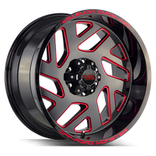 Load image into Gallery viewer, M190635N19GBMLR - Off Road Monster M19 M19 20X10 6X135 -19mm Gloss Black Candy Red Milled - Off Road Monster Wheels Canada