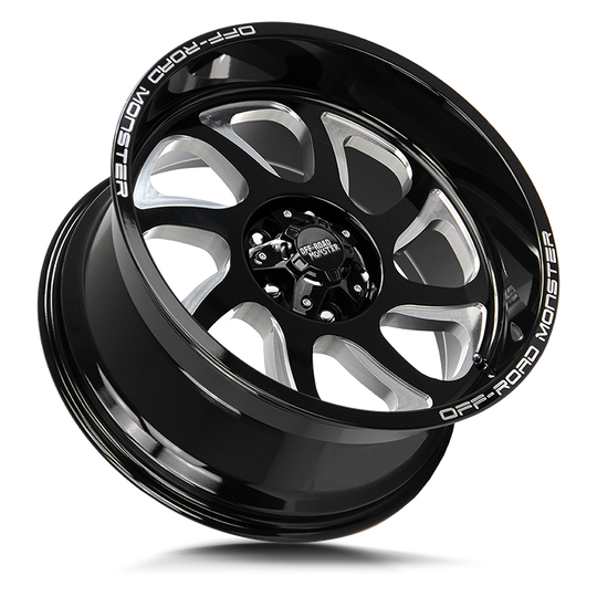 M220527N19GBML - Off Road Monster M22 M22 20X10 5X127 -19mm Gloss Black Milled - Off Road Monster Wheels Canada