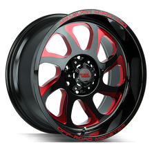 Load image into Gallery viewer, M22212639N44GBMLR - Off Road Monster M22 M22 22X12 6X139.7 -44mm Gloss Black Candy Red Milled - Off Road Monster Wheels Canada