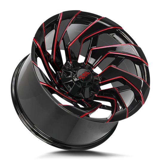 M240527N19GBMLR - Off Road Monster M24 20X10 5X127 / 5X139.7 -19mm Black & Red - Off Road Monster Wheels Canada