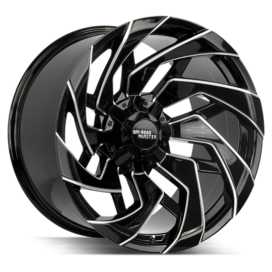 M24212527N44GBML - Off Road Monster M24 22X12 5X127 / 5X139.7 -44mm Gloss Black - Off Road Monster Wheels Canada