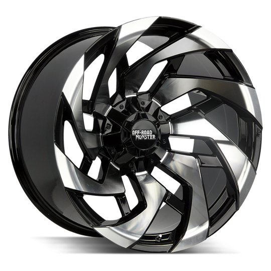 M24212867N44GBM - Off Road Monster M24 22X12 8X165.1 / 8X170 -44mm Gloss Black, Machined - Off Road Monster Wheels Canada