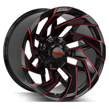 Load image into Gallery viewer, M24212607N44GBMLR - Off Road Monster M24 22X12 6X139.7 / 6X135 -44mm Gloss Black, Red - Off Road Monster Wheels Canada