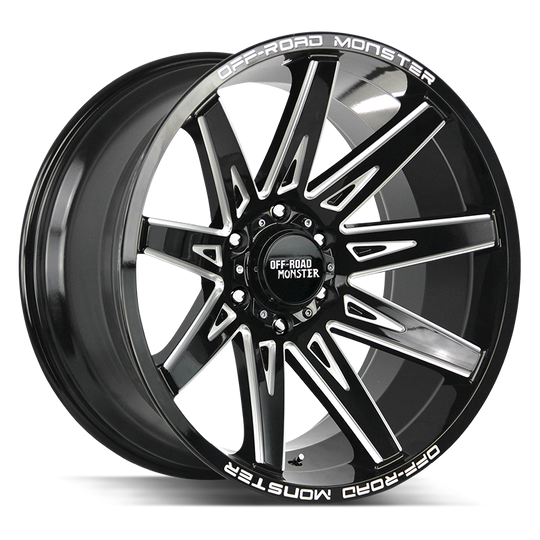M25212639N44GBML - Off Road Monster M25 M25 22X12 6X139.7 -44mm Gloss Black Milled - Off Road Monster Wheels Canada